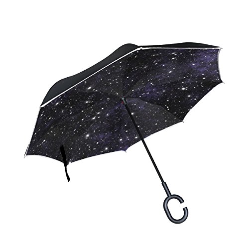 isaoa Gro?e Schirm Regenschirm Winddicht Doppelschichtige Konstruktion seitenverkehrt Faltbarer Regenschirm f¨¹r Auto Regen Au?eneinsatz, C-f?rmigem Henkel hinh?ngen Sterne Regenschirm von ISAOA