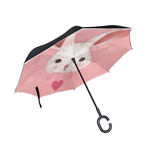 isaoa Gro?e Schirm Regenschirm Winddicht Doppelschichtige seitenverkehrt Faltbarer Regenschirm,C-f?rmigem Henkel Regenschirm niedliche Kaninchen Rosa Regenschirm f¨¹r M?dchen von ISAOA