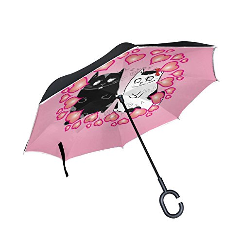 isaoa Gro?e Schirm Regenschirm Winddicht Doppelschichtige seitenverkehrt Faltbarer Regenschirm Verwendung f¨¹r Auto,C-f?rmigem Henkel Regenschirm schwarz Katze und wei? Katze Paar Regenschirm von ISAOA