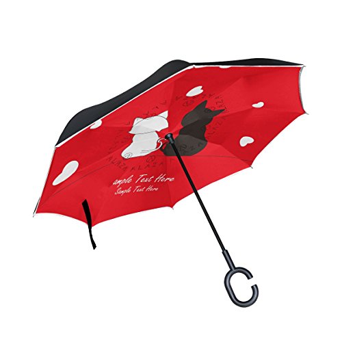 isaoa Gro?e Schirm Regenschirm Winddicht Doppelschichtige seitenverkehrt Faltbarer Regenschirm Verwendung f¨¹r Auto,C-f?rmigem Henkel Regenschirm wei? Katze und schwarz Regenschirm von ISAOA