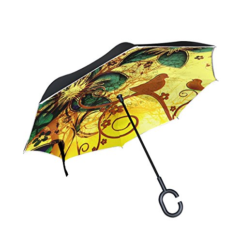 isaoa Gro?e Schirm Regenschirm Winddicht Doppelschichtige seitenverkehrt Faltbarer Regenschirm f¨¹r Auto Regen Au?eneinsatz,C-f?rmigem Henkel Regenschirm Blumen und Vogel Regenschirm von ISAOA