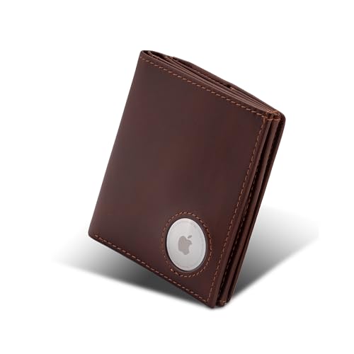 ISENTIALS AirTag* Leder Geldbörse für Herren Slim & Smart Wallet mit RFID-Schutz, Münzfach & Einkaufswagenchip, Ideal für Herren & Damen mit Apple Tracker Halterung (Café Braun) von ISENTIALS