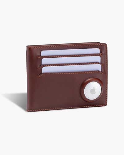 ISENTIALS AirTag* Kreditkartenetui aus Premium Leder, Slim Wallet Herren für Apple AirTag- RFID Schutz, 6 Kartenfächer, AirTag Halterung & Geldklipp (Mocca Braun) von ISENTIALS