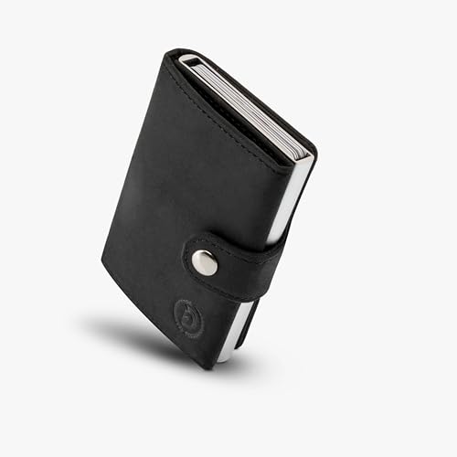 ISENTIALS Slim Wallet mit RFID-Schutz & 8 Kartenfächern, Münzfach | Leder Kartenetui & AirTag-Halter | Mini-Geldbörse für Herren & Damen | Cardholder (Wildleder, Schwarz/Silber) von ISENTIALS