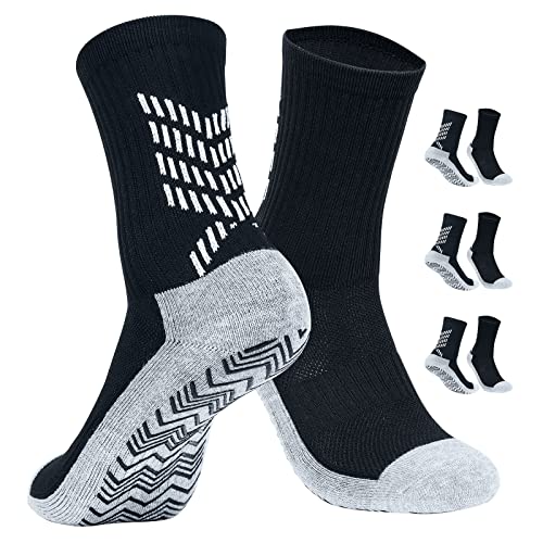 ISEYOU Grip Socken Fussball, 3 Paare Rutschfeste Fußballsocken Sportsocken 38-46 Herren, Atmungsaktiv, Schweißfest, Gepolstert Crew Kompressionsstretch Athleticsocke für Yoga Laufen von ISEYOU