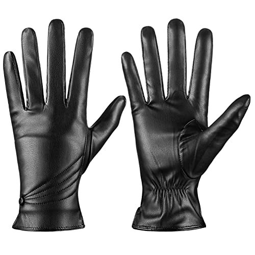 ISHISBEB Winter-Lederhandschuhe für Damen, warme Touchscreen-Handschuhe, Kaschmir-gefütterte Handschuhe, Schwarz, Medium von ISHISBEB