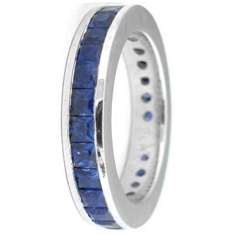 3, 56 Ct Natürlicher Unbehandelter Blauer Saphir Eternity Verlobung Ehering 14K Gold von ISHQQ