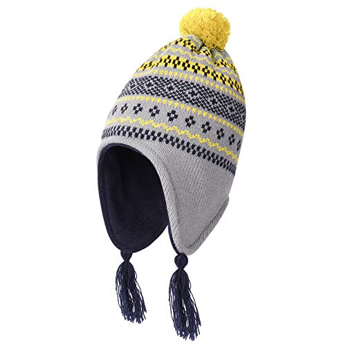 ISIYINER Kinder Mütze Baby Warm Wintermütze Strickmütze Polar Fleece Futter Beanie Ohrenschützer Hut mit Pompon für Jungen Mädchen Gelb von ISIYINER