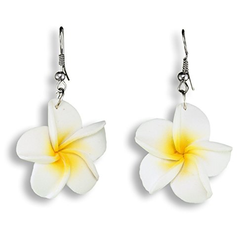 ISLAND PIERCINGS Frangipani Blüten Design Ohrringe Hänger weiss ER258 von Island Piercings