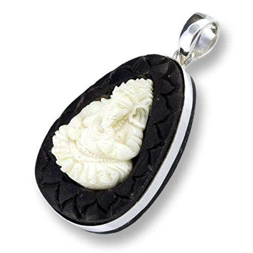 Island Piercings Handgefertigter Amulet Anhänger Ganesha aus Holz Knochen und Silber PB271 von Island Piercings