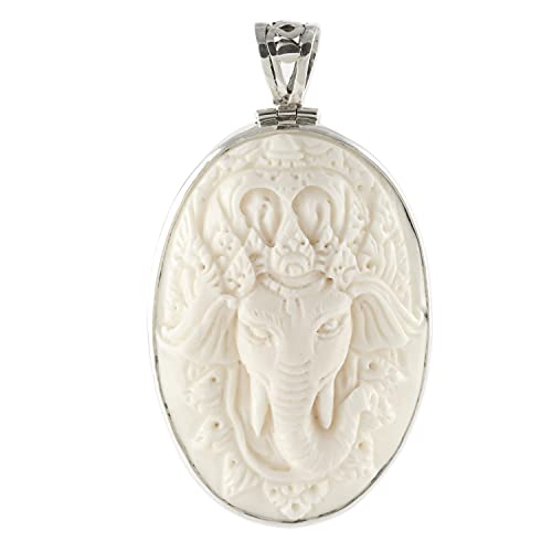 Island Piercings Handgefertigter Amulett Anhänger Ganesha aus Knochen und Silber PB371 von Island Piercings