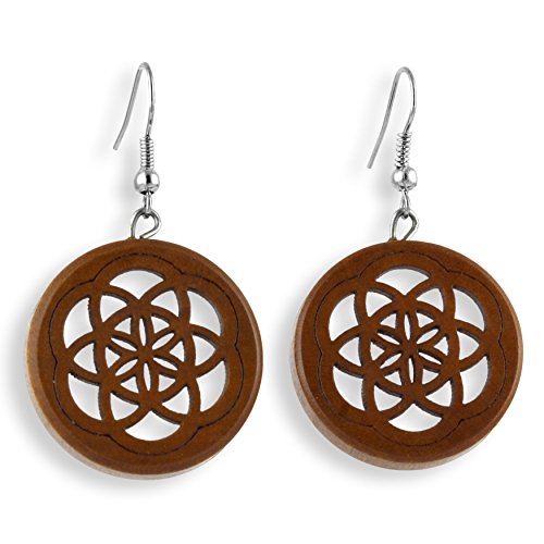 ISLAND PIERCINGS Ohrringe Hänger Blume des Lebens Holz ER282 von Island Piercings