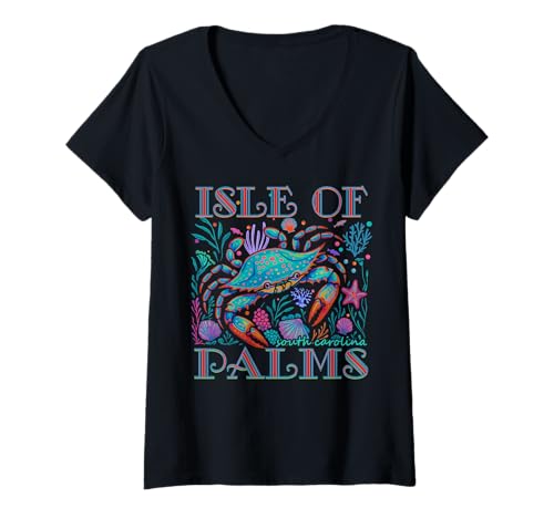 Damen ISLE OF PALMS SOUTH CAROLINA BLUE CRAB SOMMER STRAND VACATION T-Shirt mit V-Ausschnitt Damen ISLE OF PALMS SOUTH CAROLINA BLUE CRAB SOMMER STRAND VACATION T-Shirt mit V-Ausschnitt von ISLE OF PALMS SC BLUE CRAB BEACH VACATION GIFTS