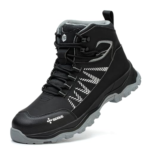 ISOOUS Arbeitsschuhe Herren Hoch Sicherheitsstiefel Damen Sicherheitsschuhe Leicht mit Stahlkappe Stahlkappenschuhe rutschfest Schwarz 39 EU ISOOUS Arbeitsschuhe Herren Hoch Sicherheitsstiefel Damen Sicherheitsschuhe Leicht mit Stahlkappe Stahlkappenschuhe rutschfest Schwarz 39 EU von ISOOUS