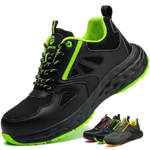 ISOOUS Arbeitsschuhe Herren Sicherheitsschuhe Damen Leicht Kunststoffkappe Atmungsaktiv rutschfest Sneaker Küche Sportlich Schwarz Grün EU 37 von ISOOUS