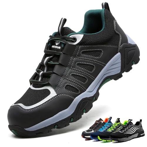 ISOOUS Arbeitsschuhe Herren Sicherheitsschuhe Damen Leicht Sportlich mit Stahlkappe Schwarz Grün 47 von ISOOUS