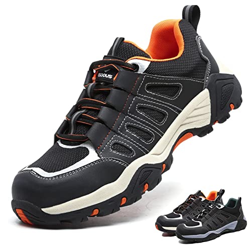 ISOOUS Arbeitsschuhe Herren Sicherheitsschuhe Damen Leicht Sportlich mit Stahlkappe Schwarz Orange 37 von ISOOUS