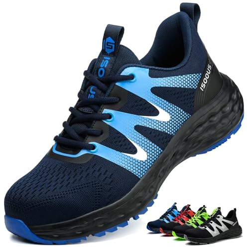 ISOOUS Arbeitsschuhe Herren Sicherheitsschuhe Damen Leicht Stahlkappenschuhe rutschfest mit Stahlkappe Atmungsaktiv Sportlich Blau 40 EU von ISOOUS