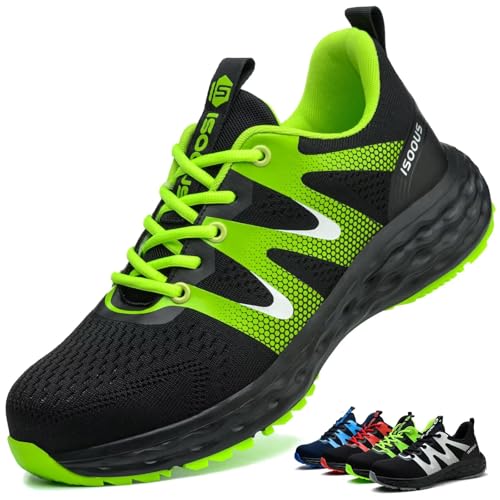 ISOOUS Arbeitsschuhe Herren Sicherheitsschuhe Damen Leicht Stahlkappenschuhe rutschfest mit Stahlkappe Atmungsaktiv Sportlich Grün 43 EU von ISOOUS