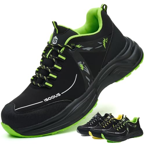 ISOOUS Arbeitsschuhe Herren Sicherheitsschuhe Damen Leichte Atmungsaktiv Stahlkappenschuhe rutschfeste mit Stahlkappe Grün 42 von ISOOUS