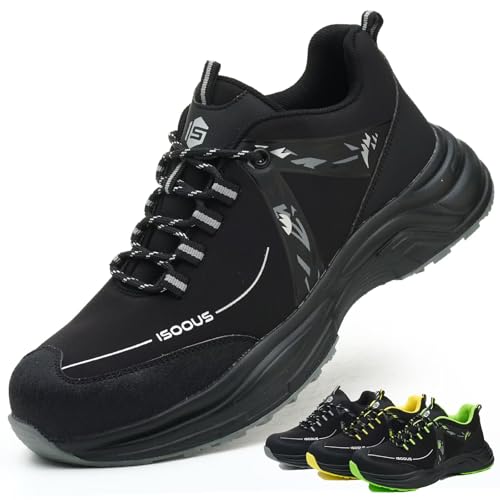 ISOOUS Arbeitsschuhe Herren Sicherheitsschuhe Damen Leichte Atmungsaktiv Stahlkappenschuhe rutschfeste mit Stahlkappe Schwarz 37 von ISOOUS