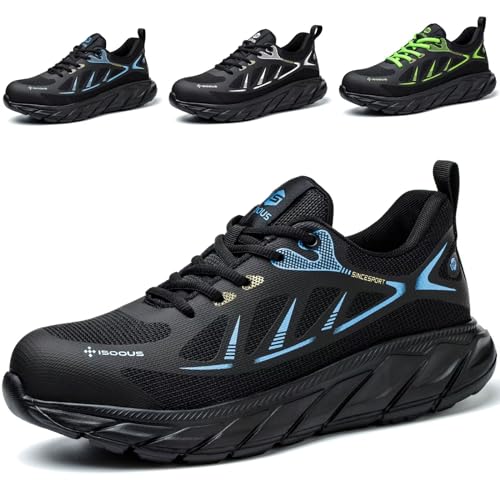 ISOOUS Arbeitsschuhe Herren Sicherheitsschuhe Damen Stahlkappenschuhe Sportlich Atmungsaktiv Schutzschuhe rutschfest Blau 37 von ISOOUS