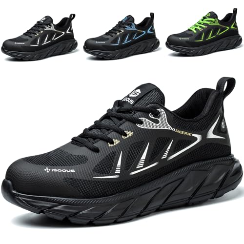 ISOOUS Arbeitsschuhe Herren Sicherheitsschuhe Damen Stahlkappenschuhe Sportlich Atmungsaktiv Schutzschuhe rutschfest Schwarz 36 von ISOOUS