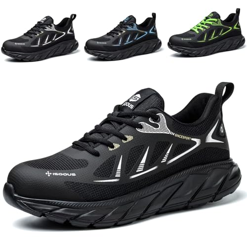 ISOOUS Arbeitsschuhe Herren Sicherheitsschuhe Damen Stahlkappenschuhe Sportlich Atmungsaktiv Schutzschuhe rutschfest Schwarz 36 von ISOOUS