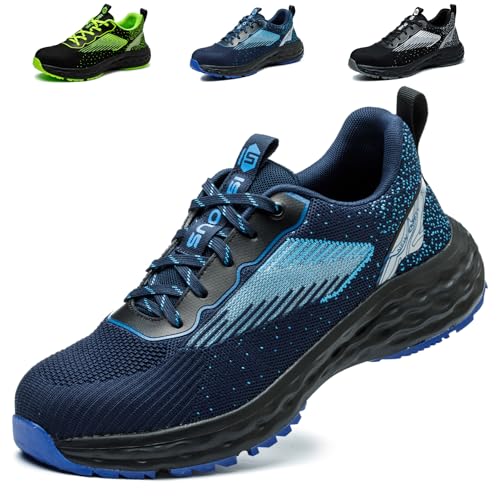 ISOOUS Sicherheitsschuhe Herren Arbeitsschuhe Damen Leicht Stahlkappenschuhe Atmungsaktiv rutschfest Bequem Schutzschuhe Blau EU 47 von ISOOUS