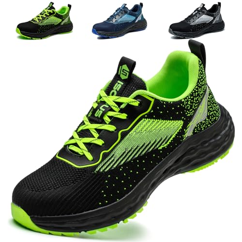 ISOOUS Sicherheitsschuhe Herren Arbeitsschuhe Damen Leicht Stahlkappenschuhe Atmungsaktiv rutschfest Bequem Schutzschuhe Grün EU 43 von ISOOUS