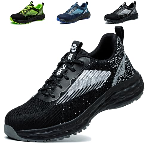 ISOOUS Sicherheitsschuhe Herren Arbeitsschuhe Damen Leicht Stahlkappenschuhe Atmungsaktiv rutschfest Bequem Schutzschuhe Schwarz EU 36 von ISOOUS