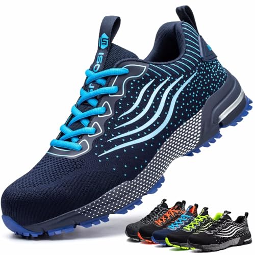 ISOOUS Sicherheitsschuhe Herren Damen Arbeitsschuhe Leicht Atmungsaktiv rutschfest Stahlkappe Schutzschuhe Blau 40 von ISOOUS