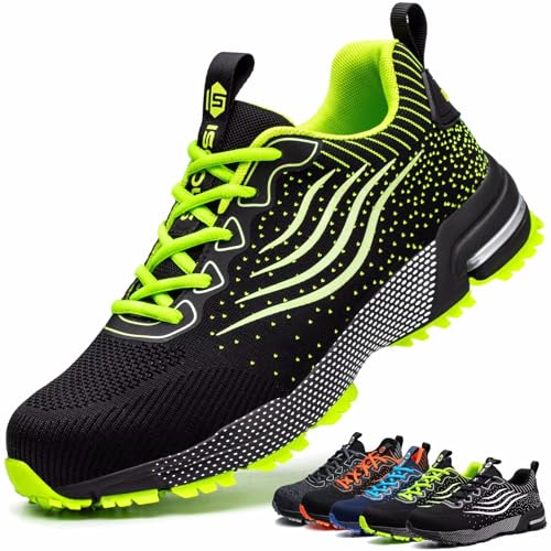 ISOOUS Sicherheitsschuhe Herren Damen Arbeitsschuhe Leicht Atmungsaktiv rutschfest Stahlkappe Schutzschuhe Grün 45 von ISOOUS