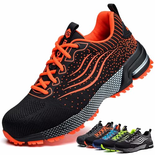ISOOUS Sicherheitsschuhe Herren Damen Arbeitsschuhe Leicht Atmungsaktiv rutschfest Stahlkappe Schutzschuhe Orange 41 von ISOOUS