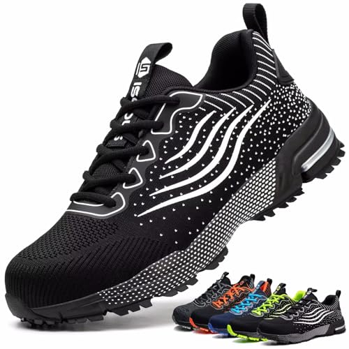 ISOOUS Sicherheitsschuhe Herren Damen Arbeitsschuhe Leicht Atmungsaktiv rutschfest Stahlkappe Schutzschuhe Schwarz 47 von ISOOUS