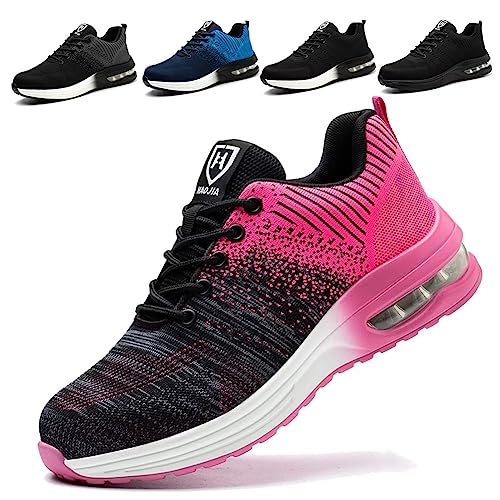 ISOOUS Sicherheitsschuhe Herren Damen Arbeitsschuh Luftkissen Schutzschuhe mit Stahlkappe Sportlich Schuhe Atmungsaktiv Rosa 36 von ISOOUS