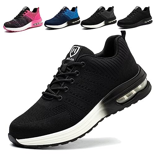 ISOOUS Sicherheitsschuhe Herren Damen Arbeitsschuh Luftkissen Schutzschuhe mit Stahlkappe Sportlich Schuhe Atmungsaktiv Schwarz Weiß 44 von ISOOUS