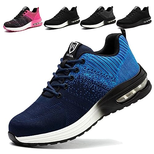 ISOOUS Sicherheitsschuhe Herren Damen Arbeitsschuh Luftkissen Schutzschuhe mit Stahlkappe Sportlich Schuhe Atmungsaktiv Blau 37 von ISOOUS