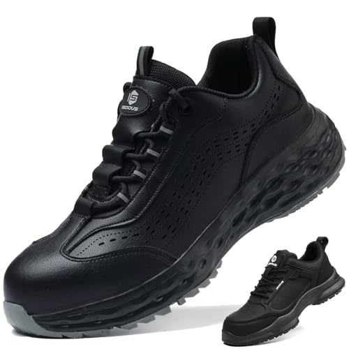 ISOOUS Sicherheitsschuhe Herren Damen rutschfeste Arbeitsschuhe Sportlich Stahlkappenschuhe Leicht Schutzschuhe Schwarz 41 von ISOOUS