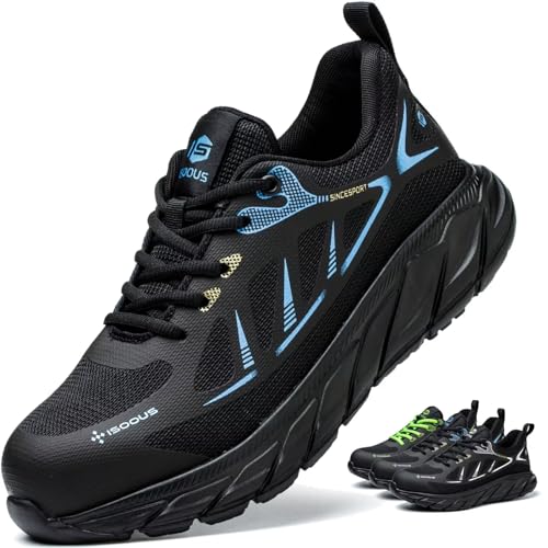 ISOOUS Sicherheitsschuhe Herren Leicht Arbeitsschuhe Damen mit Stahlkappe Sportlich rutschfest Atmungsaktiv Schutzschuhe Blau 41 von ISOOUS