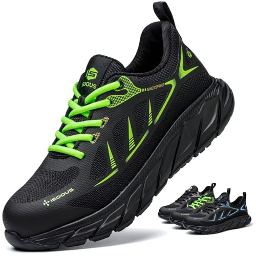 ISOOUS Sicherheitsschuhe Herren Leicht Arbeitsschuhe Damen mit Stahlkappe Sportlich rutschfest Atmungsaktiv Schutzschuhe Grün 41 von ISOOUS