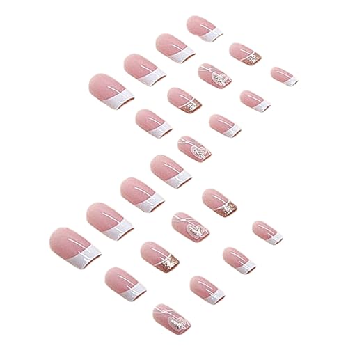 1 Set Press auf Nägeln French Square Fake Nails Full Cover Short Press auf wiederverwendbares Kurzfilm Set für Frauen DIY Home Party Datum Hochzeitson von ISOYTERO