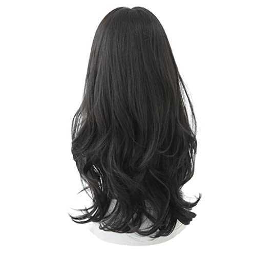 Lange Wellenperücke süßes natürliches Haar mit Pony Hitzeresistent Synthetic Perücken für Frauen täglich Cosplay Verwenden Sie Blackcurly von ISOYTERO