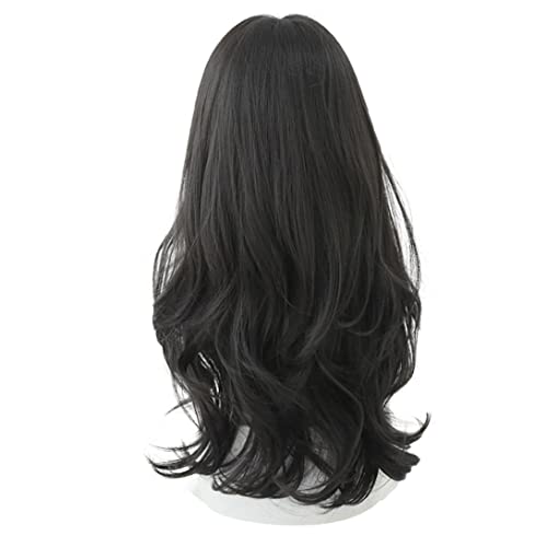 Lange lockige Wellenperücke süßes natürliches Haar mit Pony Hitzeresistent Synthetic Perücken für Frauen täglich Cosplay Verwenden Sie Schwarz von ISOYTERO