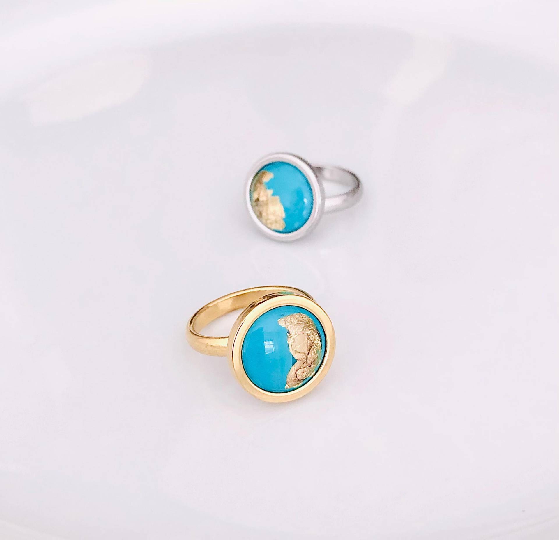 Türkis Ring Verstellbar, Edelstahl Gold, Statement Gold von ISQUS