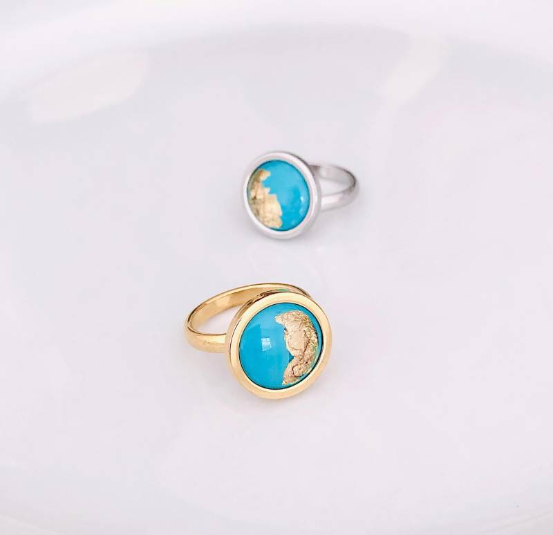 Türkis Ring Verstellbar, Edelstahl Gold, Statement Gold von ISQUS