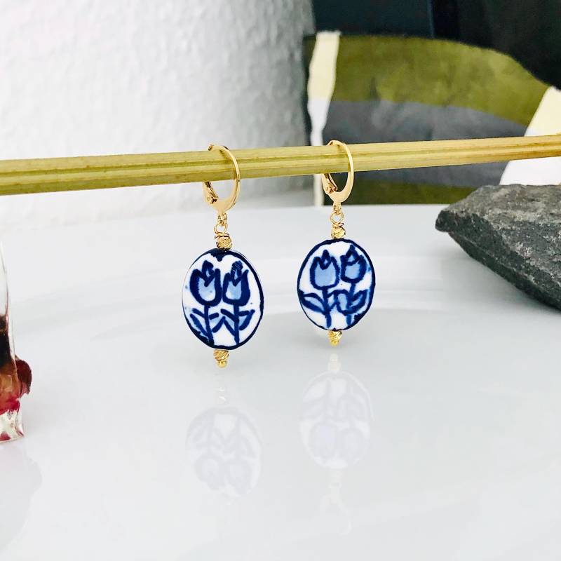 Tulpen Ohrringe, Keramik Ohrringe Gold, Porzellan Geschenk Für Sie von ISQUS