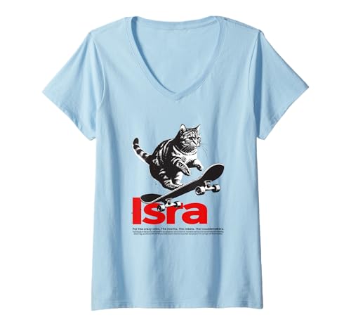 Damen ISRA - Schöner Mädchen Name mit Katze & Skateboard T-Shirt mit V-Ausschnitt Damen ISRA - Schöner Mädchen Name mit Katze & Skateboard T-Shirt mit V-Ausschnitt von ISRA Tochter Enkel Geburtstag Geschenkideen