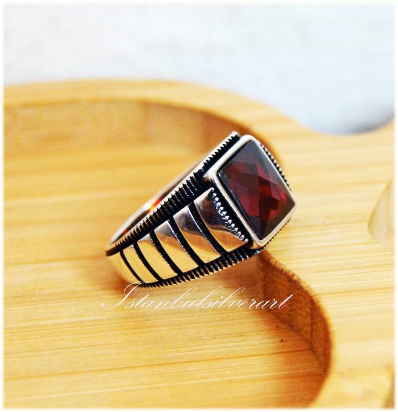 Handgefertigter 925Er Sterling Silber Herrenring Ottomaner Rubinring von ISTANBULSILVERART