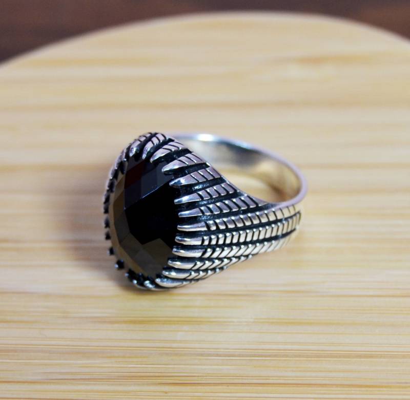 Handgefertigter Ottoman Herren-Ring Onyx 925 Sterling Silber von ISTANBULSILVERART